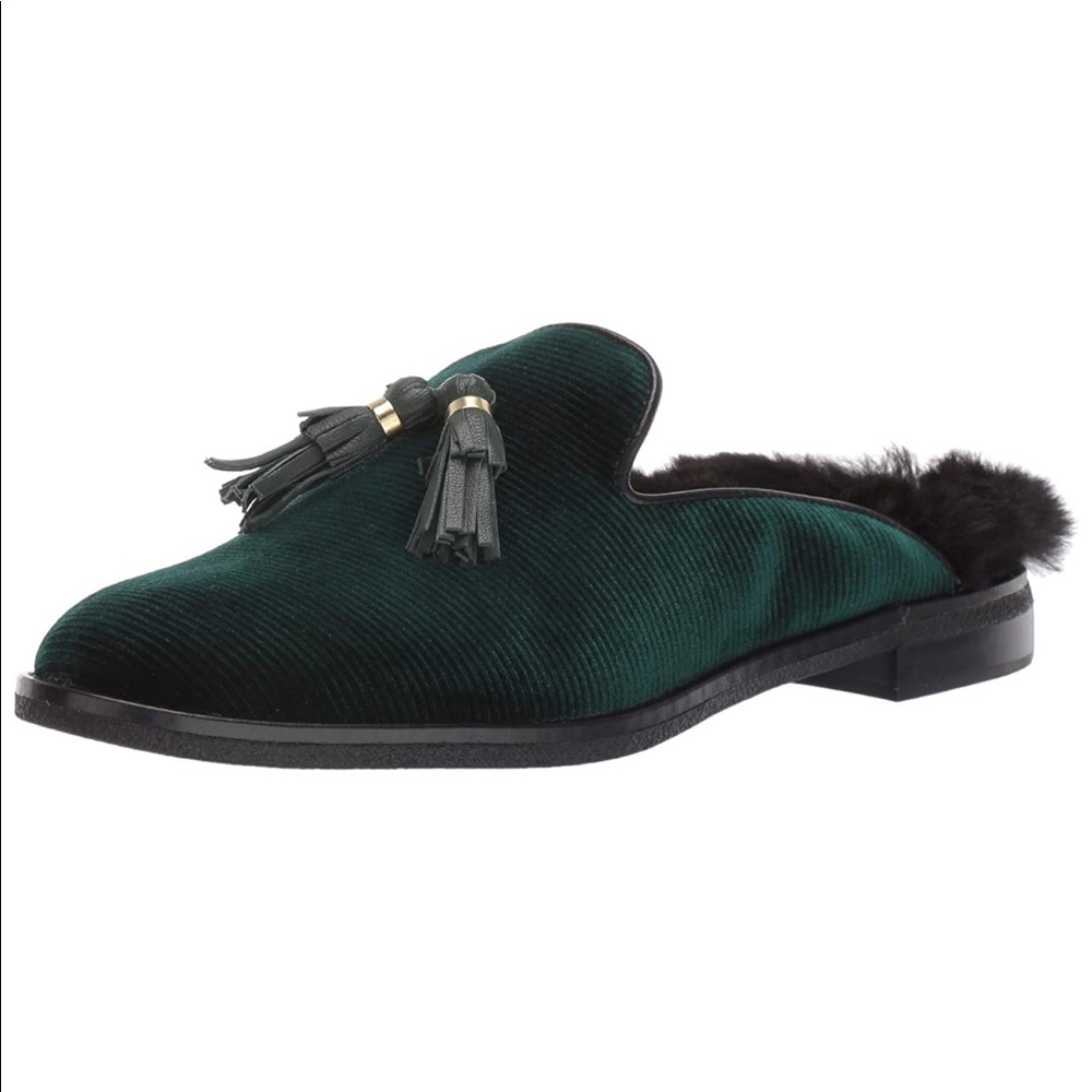 Green velvet slide ons